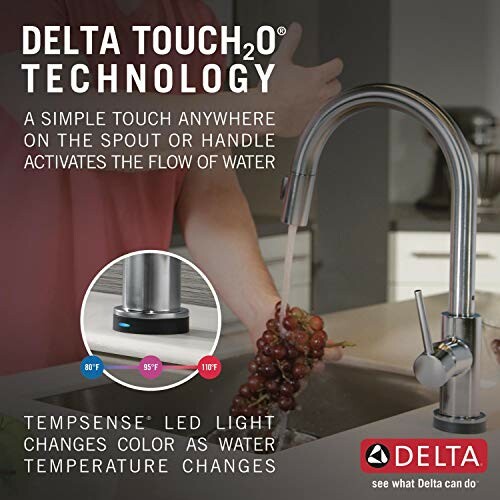 Delta Touch H2O technology faucet with LED temperature indicator.