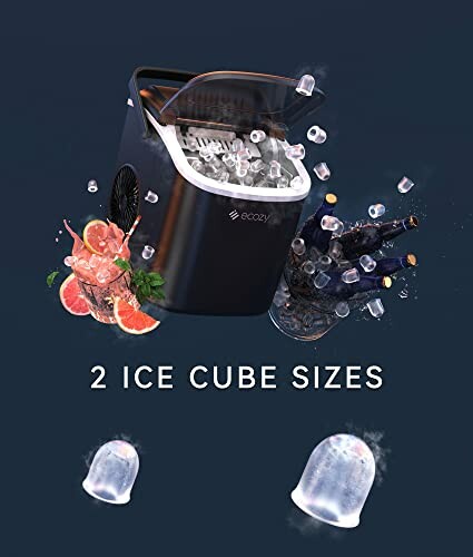 Portable ice maker with ice cubes and drinks.