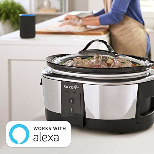 Smart slow cooker with Alexa compatibility in kitchen