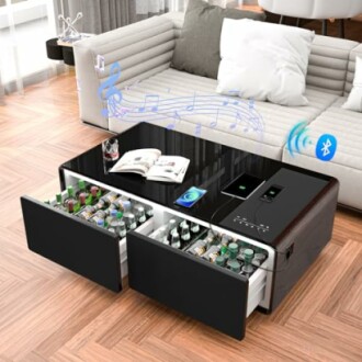 GlowSpark Coffee Table with Fridge & Bluetooth Speakers